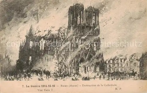 AK / Ansichtskarte Reims_51 Destruction de la Cathedrale Guerre 1914 15 