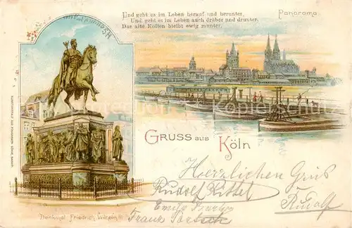 AK / Ansichtskarte 73799690 Koeln__Rhein Denkmal Friedrich Wilhelm III Panorama 