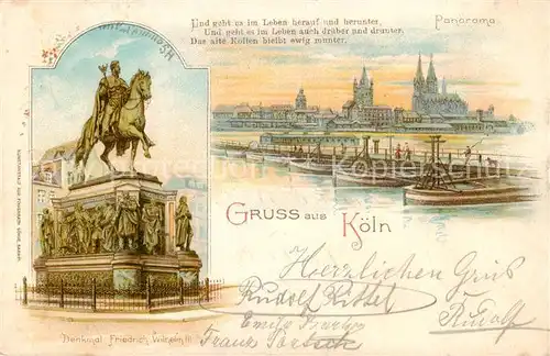 AK / Ansichtskarte  Koeln__Rhein Denkmal Friedrich Wilhelm III Panorama 