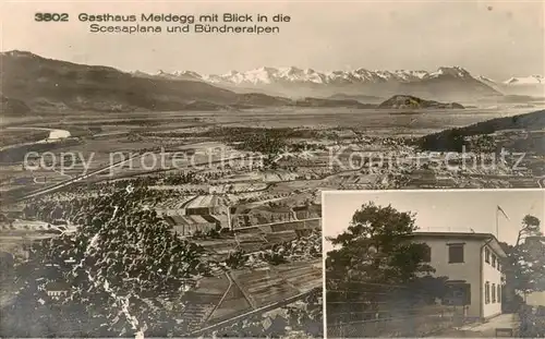 AK / Ansichtskarte Meldegg_Walzenhausen_AR Gasthaus Meldegg Blick in die Scesaplana und Buendneralpen Meldegg_Walzenhausen_AR