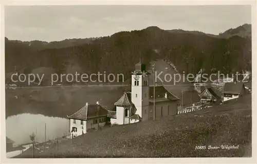 AK / Ansichtskarte Inner Waegithal_Waegitalersee_Waegithalersee_SZ Motiv mit Kirche 