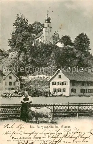 AK / Ansichtskarte Glarus_GL Burgkapelle Baeuerin mit Schaf Glarus_GL