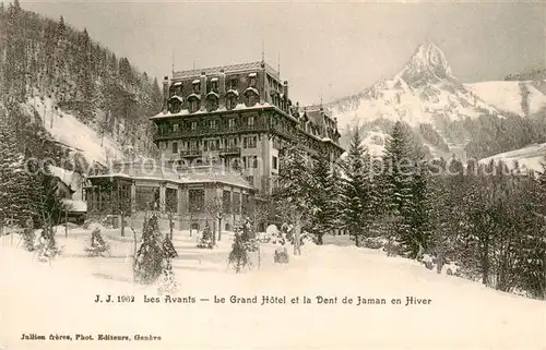 AK / Ansichtskarte Les_Avants Le Grand Hotel et la Dent de Jaman en Hiver Les_Avants