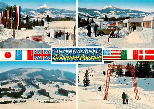 AK / Ansichtskarte 73800150 Wertach Gruentensee Camping Wintersportplatz Allgaeuer Alpen Skilift Nationalflaggen Wertach