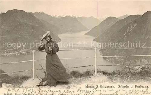 AK / Ansichtskarte  Porlezza_Lago_di_Lugano Monte San Salvatore Aussichtspunkt Trachten Fernsicht Alpenpanorama Porlezza_Lago_di_Lugano