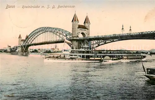 AK / Ansichtskarte  Bonn_Rhein Rheinbruecke mit Dampfer S. D. Barbarossa Bonn_Rhein