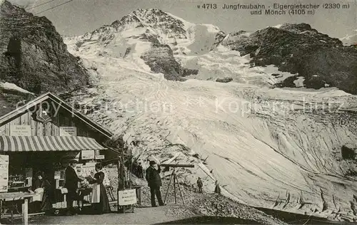 AK / Ansichtskarte Jungfraubahn Berghaus Eigergletscher und Moench Berner Alpen Jungfraubahn