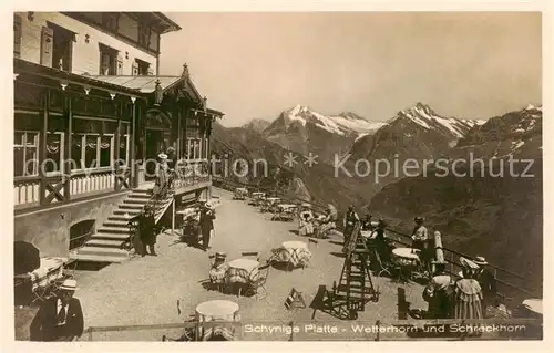 AK / Ansichtskarte Schynige Platte_Schynigeplatte_2100m_BE Berghotel mit Wetterhorn und Schreckhorn Berner Alpen 