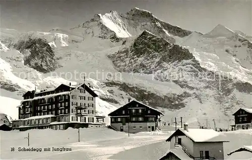 AK / Ansichtskarte Kleine_Scheidegg_Interlaken_BE Berghotels mit Jungfrau Berner Alpen Winterpanorama 