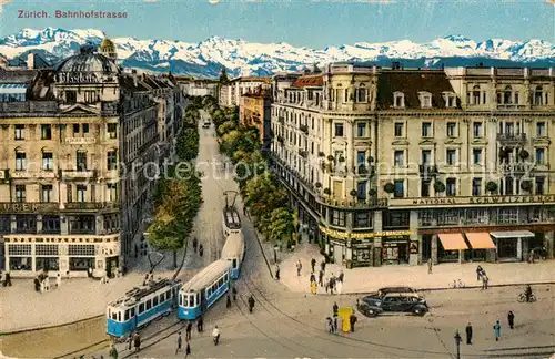 AK / Ansichtskarte Zuerich_ZH Bahnhofstrasse Strassenbahn Alpenkette Zuerich_ZH