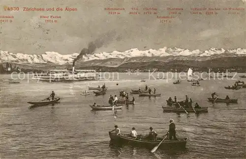 AK / Ansichtskarte Zuerichsee_ZH und die Alpen Ruderboote Dampfer Zuerichsee ZH
