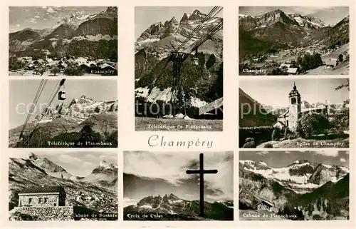 AK / Ansichtskarte Champery Panorama Teleferique Croix Cabane Eglise Alpes Champery