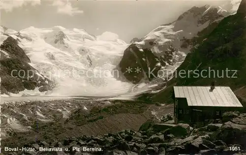 AK / Ansichtskarte Bovalhuette_SAC_2495m_Morteratsch_GR Berghuette Gletscher Bellavista Piz Bernina Bromsilber 