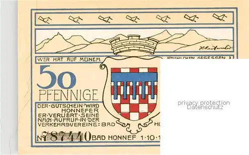 AK / Ansichtskarte 73800435 Bad_Honnef 50 Pfennig Schein Bad_Honnef