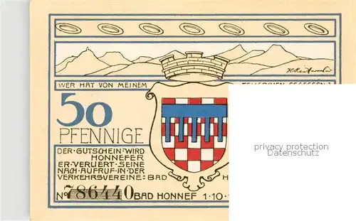 AK / Ansichtskarte  Bad_Honnef 50 Pfennig Schein Bad_Honnef