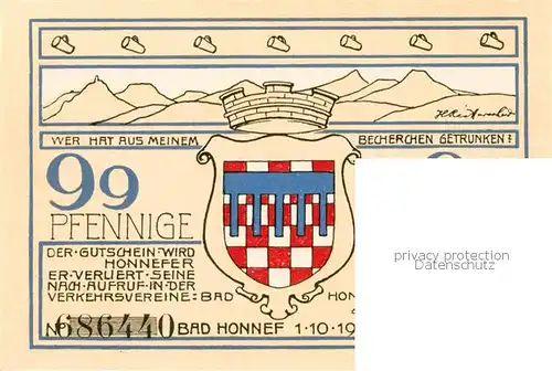 AK / Ansichtskarte 73800440 Bad_Honnef 99 Pfennig Schein Motiv Loewenburg zur Ritterzeit Bad_Honnef