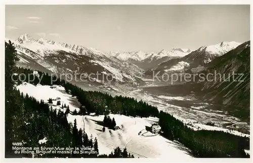 AK / Ansichtskarte Montana_Crans_VS en hiver vue sur la vallee du Rhone Brigue et massif du Simplon Alpes 