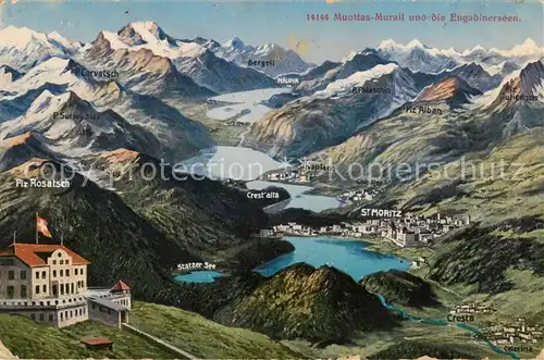 AK / Ansichtskarte Muottas_Murail_Muottas_Muragl_2453m_GR und die Engadinerseen Alpenpanorama Feldpost 