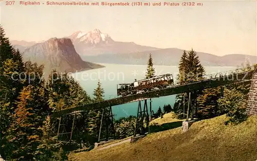 AK / Ansichtskarte Rigibahn_SZ Zahnradbahn Schnurtobelbruecke mit Buergenstock und Pilatus Vierwaldstaettersee 