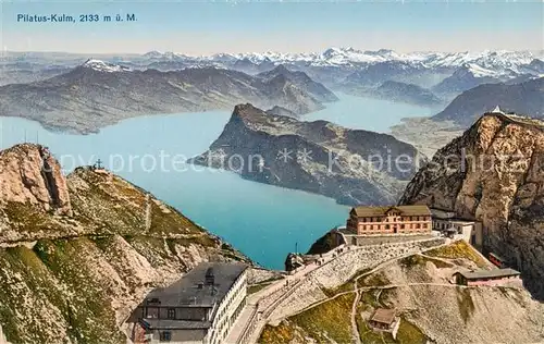 AK / Ansichtskarte Pilatus_Kulm_OW Berghotels mit Blick auf Vierwaldstaettersee Alpenpanorama 