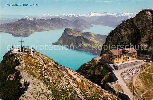 AK / Ansichtskarte Pilatus_Kulm_OW Berghotels mit Blick auf Vierwaldstaettersee Alpenpanorama 