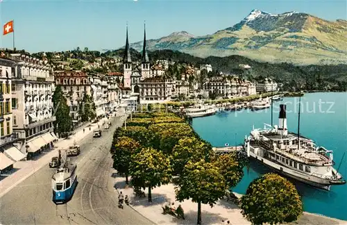 AK / Ansichtskarte Luzern__LU Schweizerhofquai und Rigi Vierwaldstaettersee Dampfer 