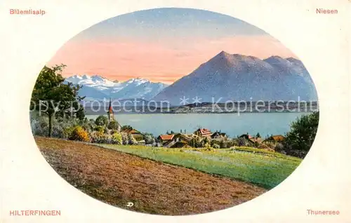 AK / Ansichtskarte Hilterfingen_Thunersee_BE Panorama mit Blueemlisalp und Niesen Alpen 