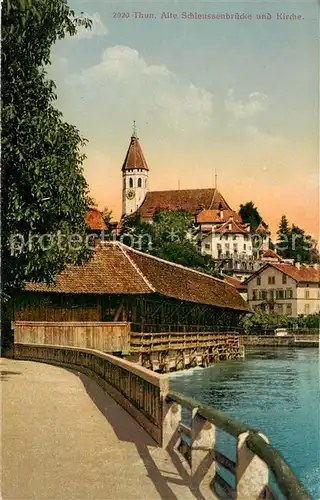 AK / Ansichtskarte Thun_BE Alte Schleussenbruecke und Kirche Thun_BE