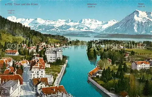 AK / Ansichtskarte Thun_BE Stadtpanorama Thunersee und die Alpen Thun_BE