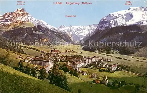 AK / Ansichtskarte Engelberg__OW Panorama mit Hahnen Spannoerter und Titlis Alpenpanorama 