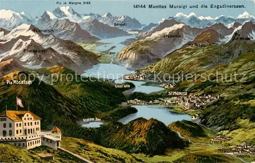 AK / Ansichtskarte Muottas_Muragl_Muottas_Murail_2453m_GR und die Engadinerseen Alpenpanorama 
