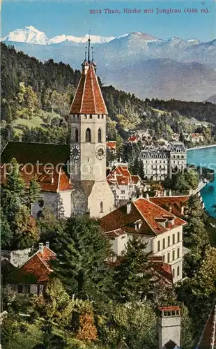 AK / Ansichtskarte Thun_BE Kirche mit Jungfrau Thun_BE