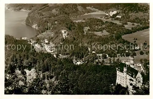 AK / Ansichtskarte  Fuessen_Allgaeu Koenigsschloesser Neuschwanstein und Hohenschwangau mit Alpsee und Schwansee Fliegeraufnahme Fuessen Allgaeu