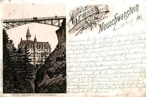 AK / Ansichtskarte 73800754 Hohenschwangau Schloss Neuschwanstein mit der Marienbruecke Hohenschwangau