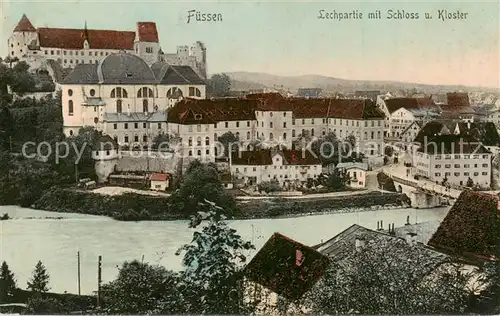 AK / Ansichtskarte 73800770 Fuessen_Allgaeu Lechpartie mit Schloss und Kloster Fuessen Allgaeu