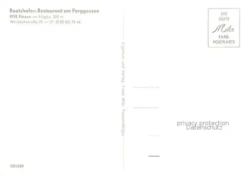 AK / Ansichtskarte 73800928 Fuessen_Forggensee Bootshafen Restaurant am Forggensee Gastraum 