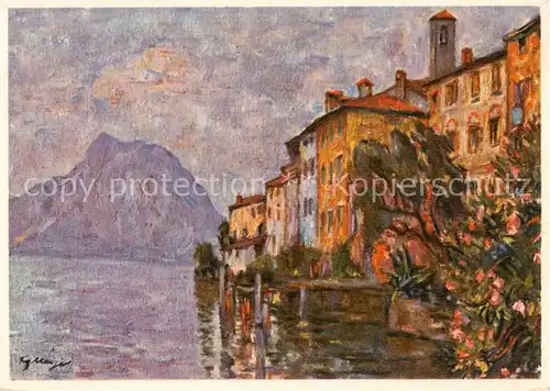 AK / Ansichtskarte Gandria_Lago_di_Lugano con San Salvatore Kuenstlerkarte Gandria_Lago_di_Lugano