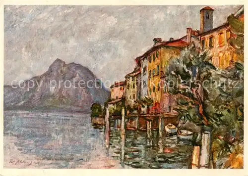 AK / Ansichtskarte Gandria_Lago_di_Lugano mit San Salvatore Kuenstlerkarte Gandria_Lago_di_Lugano