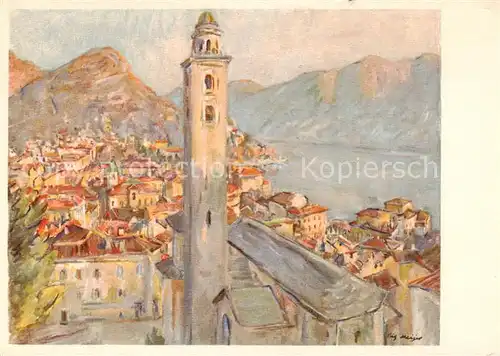 AK / Ansichtskarte Lugano_Lago_di_Lugano_TI Kathedrale mit Monte Bre Kuenstlerkarte 
