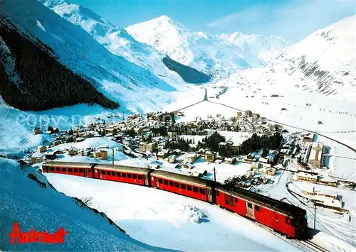 AK / Ansichtskarte Andermatt_UR Panorama Eisenbahn Wintersportplatz Alpen Gotthard Luftseilbahn Gemsstock 