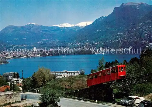 AK / Ansichtskarte Lugano_Lago_di_Lugano_TI Funicolare Lugano San Salvatore Zahnradbahn Seeblick Alpen 