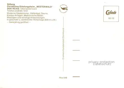 AK / Ansichtskarte  Rehe_Westerwald Stiftung Christliches Erholungsheim Westerwald Gastraeume Zimmer Hallenbad Rehe_Westerwald