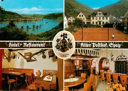 AK / Ansichtskarte  Spay_Mayen_Koblenz Hotel Restaurant Alter Posthof Gastraeume Tennisplatz Rheinpartie Spay_Mayen_Koblenz