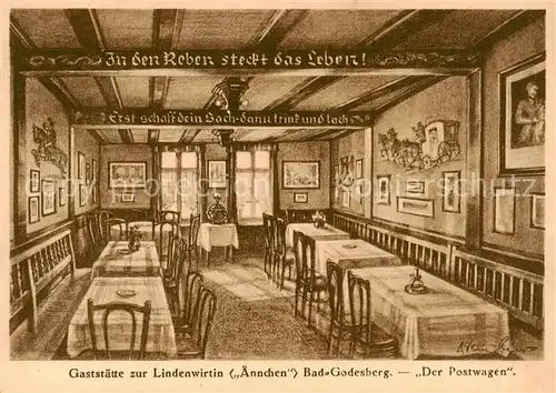 AK / Ansichtskarte  Bad_Godesberg Gaststaette zur Lindenwirtin aennchen Der Postwagen Bad_Godesberg