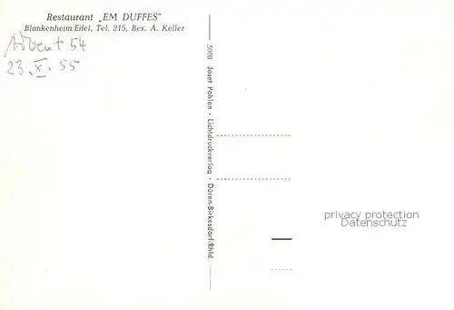 AK / Ansichtskarte  Blankenheim_Eifel Restaurant Em Duffes Blankenheim_Eifel