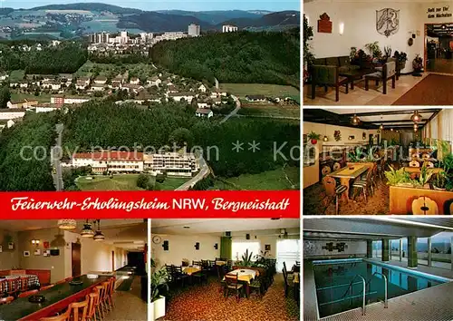 AK / Ansichtskarte  Bergneustadt Feuerwehr Erholungsheim NRW Fliegeraufnahme Gastraeume Hallenbad Bergneustadt