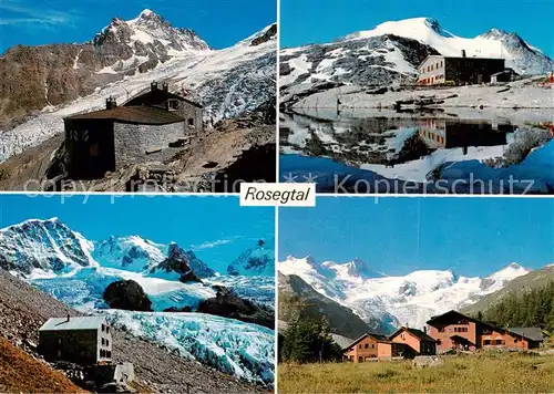 AK / Ansichtskarte Rosegtal Coazhuette Tschiervahuette Fuorcla Surlej Roseggletscher Berghuetten Alpen Rosegtal