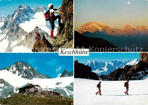 AK / Ansichtskarte Keschhuette_2632m_Piz_Val_Muera Kletterpartie am Piz Val Muera Sonnenaufgang Gletscher Bergsteiger Alpen 