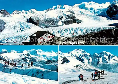 AK / Ansichtskarte Bovalhuette_SAC_2495m_Morteratsch_GR Pers  und Morteratschgletscher Wanderung Piz Bernina Berghuette Alpen 