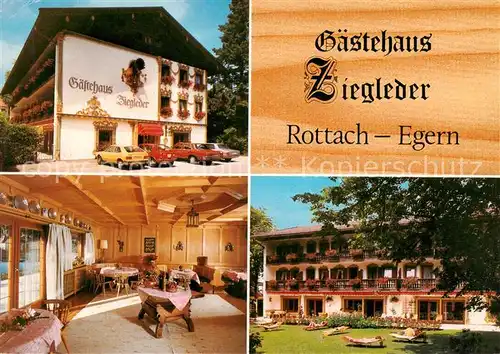 AK / Ansichtskarte  Rottach-Egern Gaestehaus Ziegleder Gastraum Liegewiese Rottach-Egern